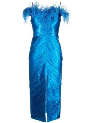 Плисирана коктейлна рокля с пера Rasario синьо