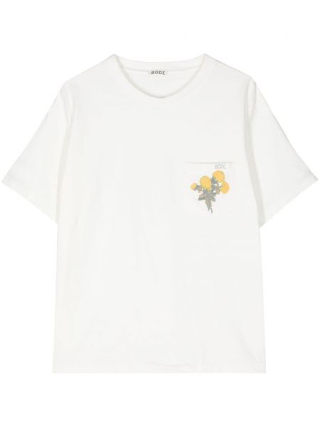 Majica z vezenjem s cvetličnim vzorcem Bode bela