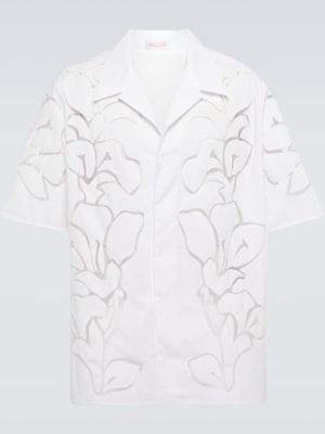 Bombažna srajca s cvetličnim vzorcem Valentino bela