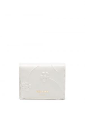Usnjena denarnica s cvetličnim vzorcem Prada bela