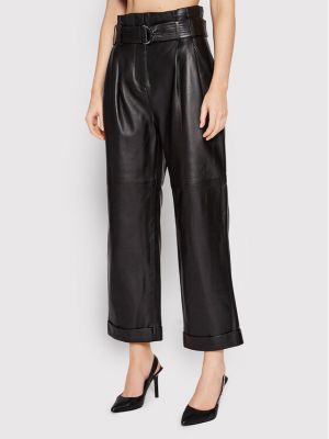Kožené kalhoty s vysokým pasem relaxed fit Karl Lagerfeld černé