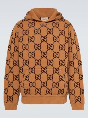 Vunena hoodie s kapuljačom Gucci smeđa