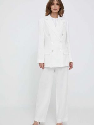 Lniane proste spodnie z wysoką talią Polo Ralph Lauren białe