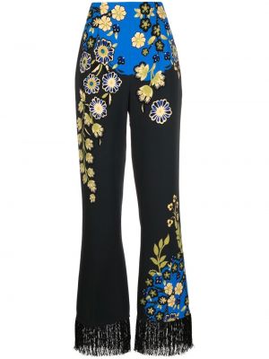 Pantaloni cu franjuri cu model floral cu imagine Etro negru