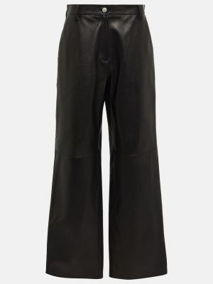 Кожаные широкие брюки с высокой талией Magda Butrym черные