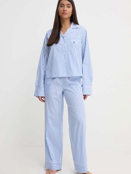Piżama bawełniana Polo Ralph Lauren niebieska