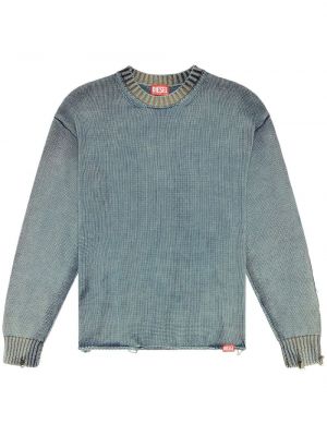 Памучен пуловер с протрити краища Diesel синьо