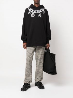 Kokvilnas kapučdžemperis ar apdruku Philipp Plein melns