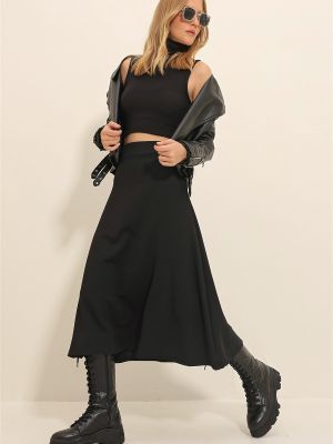 Midi φούστα με ψηλή μέση Trend Alaçatı Stili μαύρο