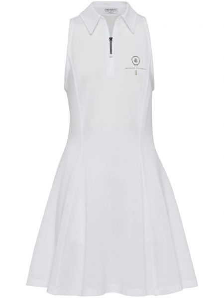 Haftowana sukienka bawełniana Brunello Cucinelli biała