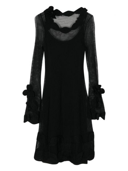 Dzianinowa prosta sukienka w kwiatki Chanel Pre-owned czarna