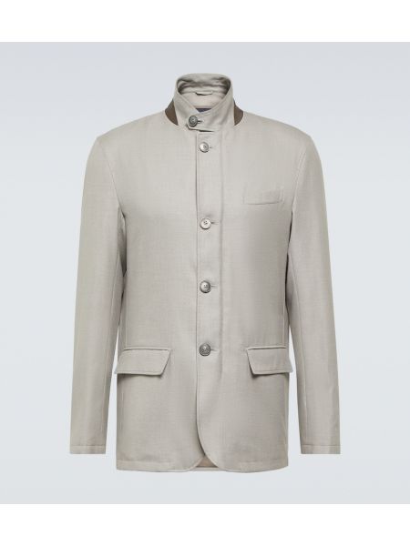 Bavlněný kašmírový hedvábný kabát Herno šedý