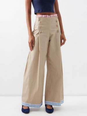 Бежевые клетчатые хлопковые брюки Rosie Assoulin