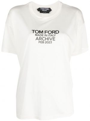 T-shirt di seta con stampa Tom Ford bianco