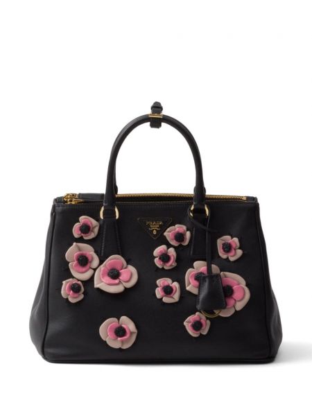 Applikation blomstret taske Prada sort