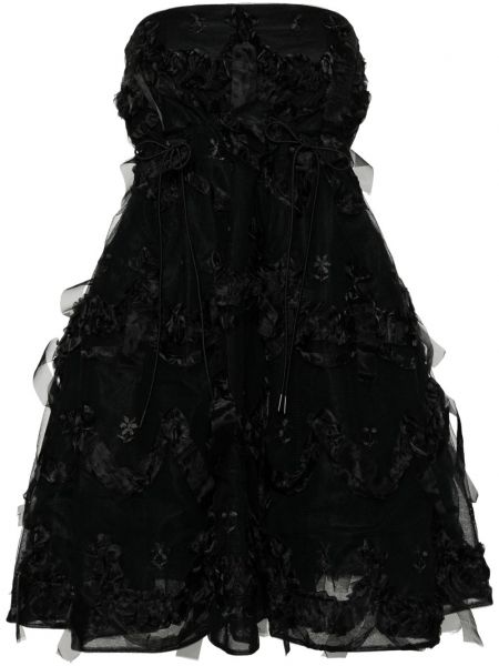 Коктейлна рокля с волани от тюл Simone Rocha черно