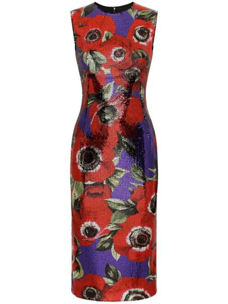 Koktejlkové šaty s potlačou Dolce & Gabbana červená