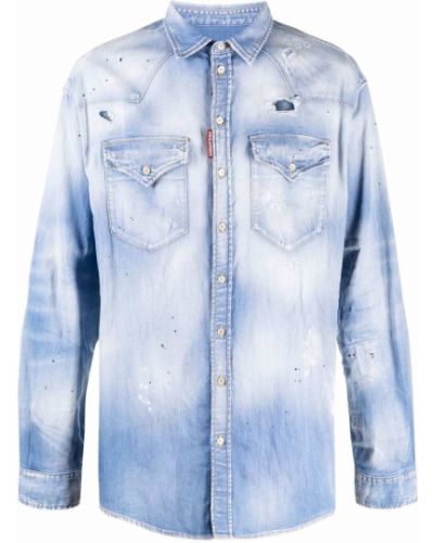 Koszula jeansowa zapinana na guziki bawełniana klasyczna Dsquared2 - niebieski