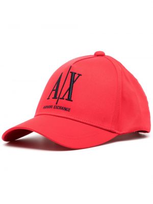 Памучна шапка с козирки бродирана Armani Exchange червено