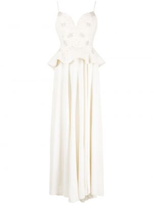 Пеплум вечерна рокля с мъниста от креп Saiid Kobeisy бяло