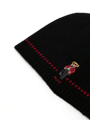 Bonnet brodé en tricot Polo Ralph Lauren noir