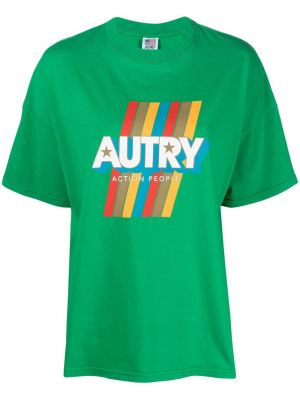 Памучна тениска с принт Autry зелено
