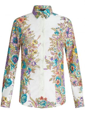Bombažna srajca s cvetličnim vzorcem s potiskom Etro bela