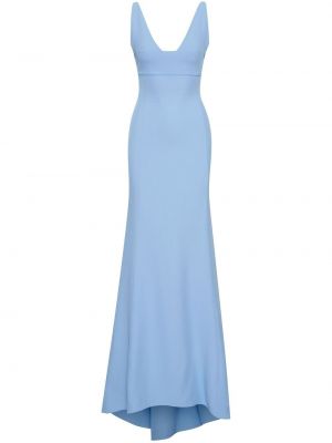 Вечерна рокля без ръкави с v-образно деколте Oscar De La Renta синьо
