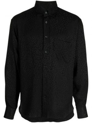 Žakárová hodvábna košeľa s leopardím vzorom Tom Ford čierna