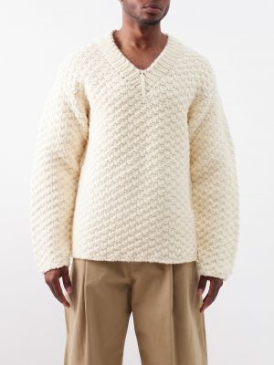 Шерстяной свитер с v-образным вырезом оверсайз Commas бежевый