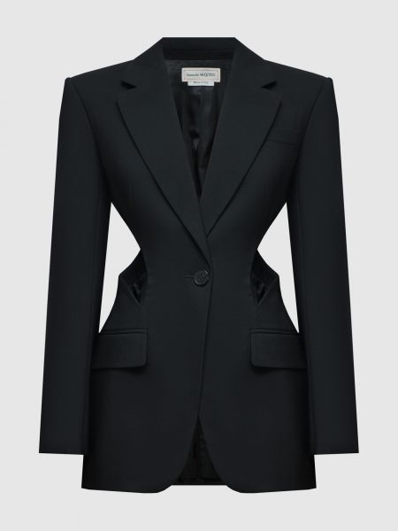 Черный шерстяной пиджак Alexander Mcqueen
