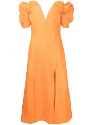 Vlněné midi šaty s výstřihem do v Cult Gaia - oranžová