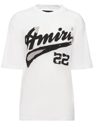 Žakárové bavlněné tričko se síťovinou Amiri bílé