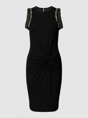 Czarna sukienka midi dopasowana z falbankami Guess