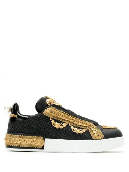 Zapatillas con cordones con apliques Dolce & Gabbana negro