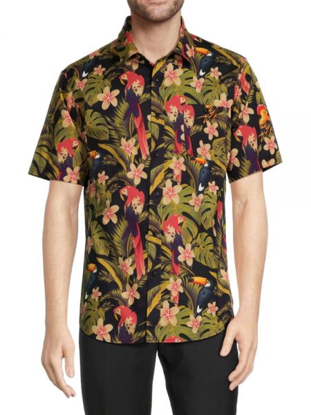 Рубашка на пуговицах с принтом с тропическим принтом Ezekiel черная
