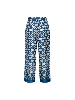 Jedwabne proste spodnie Max Mara niebieskie