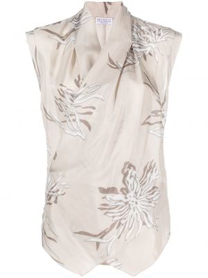 Копринена блуза с принт с абстрактен десен Brunello Cucinelli бежово