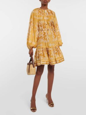 Шелковое платье мини с принтом Zimmermann золотое