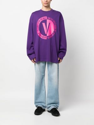 Sweat en coton à imprimé Versace Jeans Couture violet