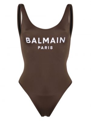 Brązowy haftowany strój kąpielowy Balmain