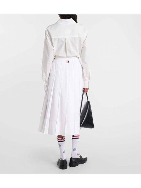 Falda midi de algodón a rayas plisada Thom Browne blanco