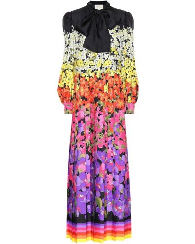 Svilena maksi haljina s cvjetnim printom Gucci