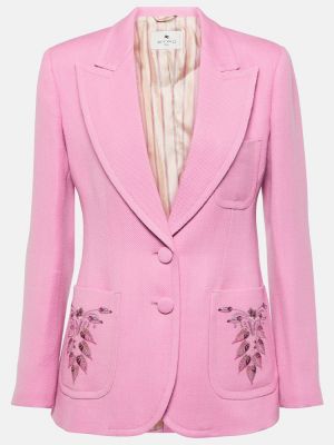 Vlněné sako s výšivkou Etro růžové
