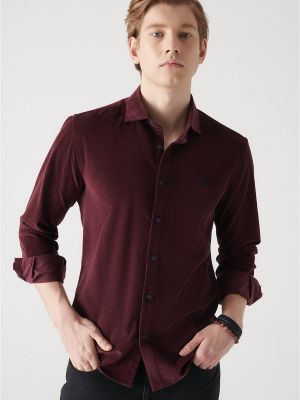 Βαμβακερό βελούδινο πουκάμισο με κουμπιά Avva μπορντό