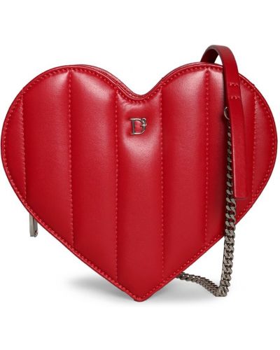 Prošívaná kožená taška přes rameno se srdcovým vzorem Dsquared2 červená