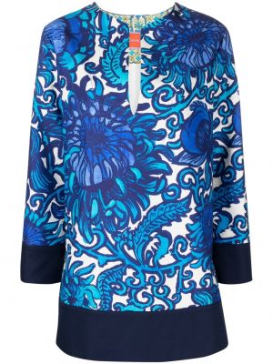 Mini obleka s cvetličnim vzorcem s potiskom La Doublej modra