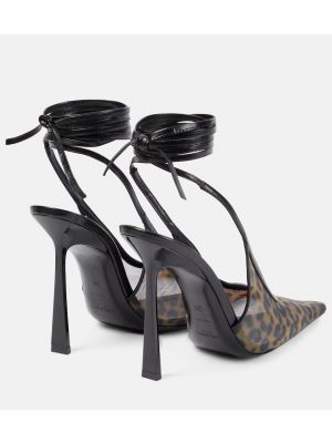 Кожени полуотворени обувки с отворена пета Saint Laurent черно