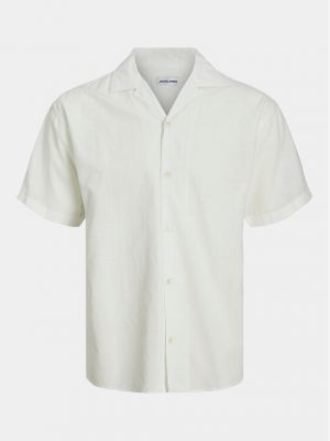 Памучна риза slim Jack & Jones бяло