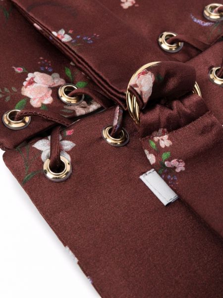 Cinturón de seda de flores con estampado Roses & Lace marrón
